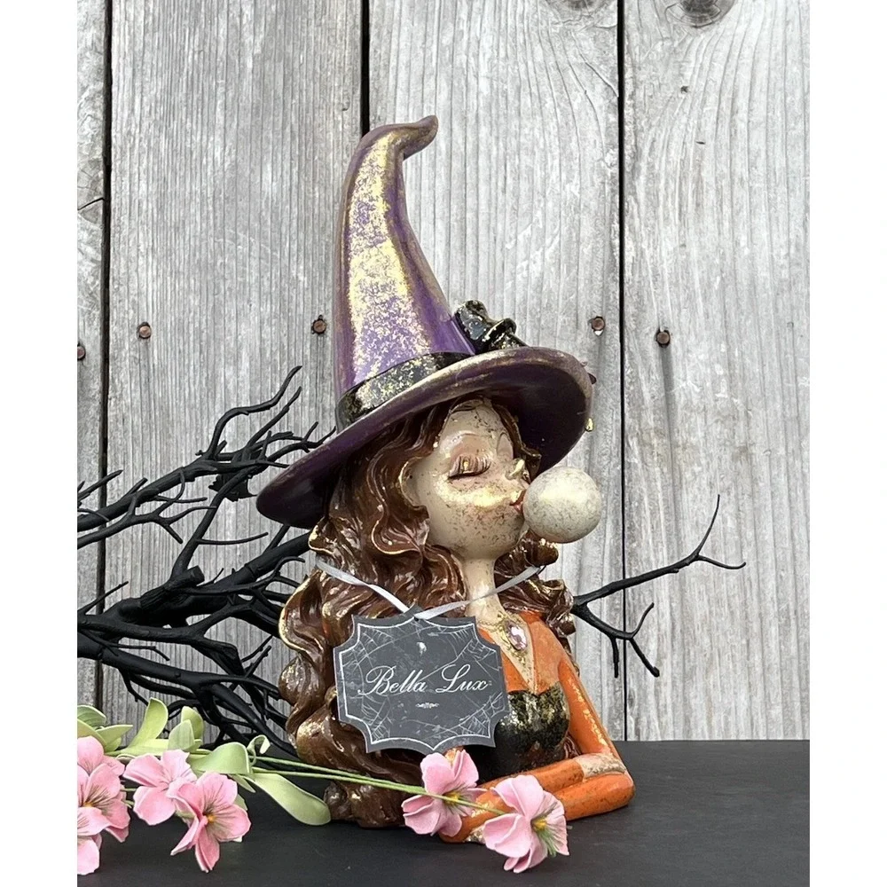 Witch Blowing Bubble Gum Pink Hair Eyelashes Halloween New Decor 12